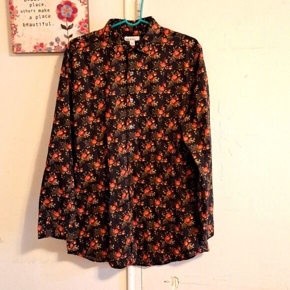 BAR III Men's button up collared cotton flower print slim fit shirt size large - Picture 1 of 3